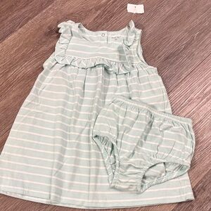 Ralph Lauren Mint and White Striped Ruffle Dress with Bloomers